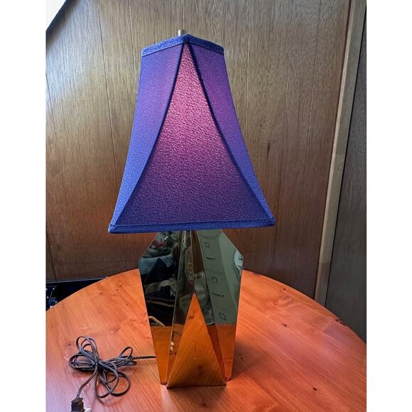 Vintage Quirky Angular Gold Metal Lamp with Purple Shade - Picture 1 of 10